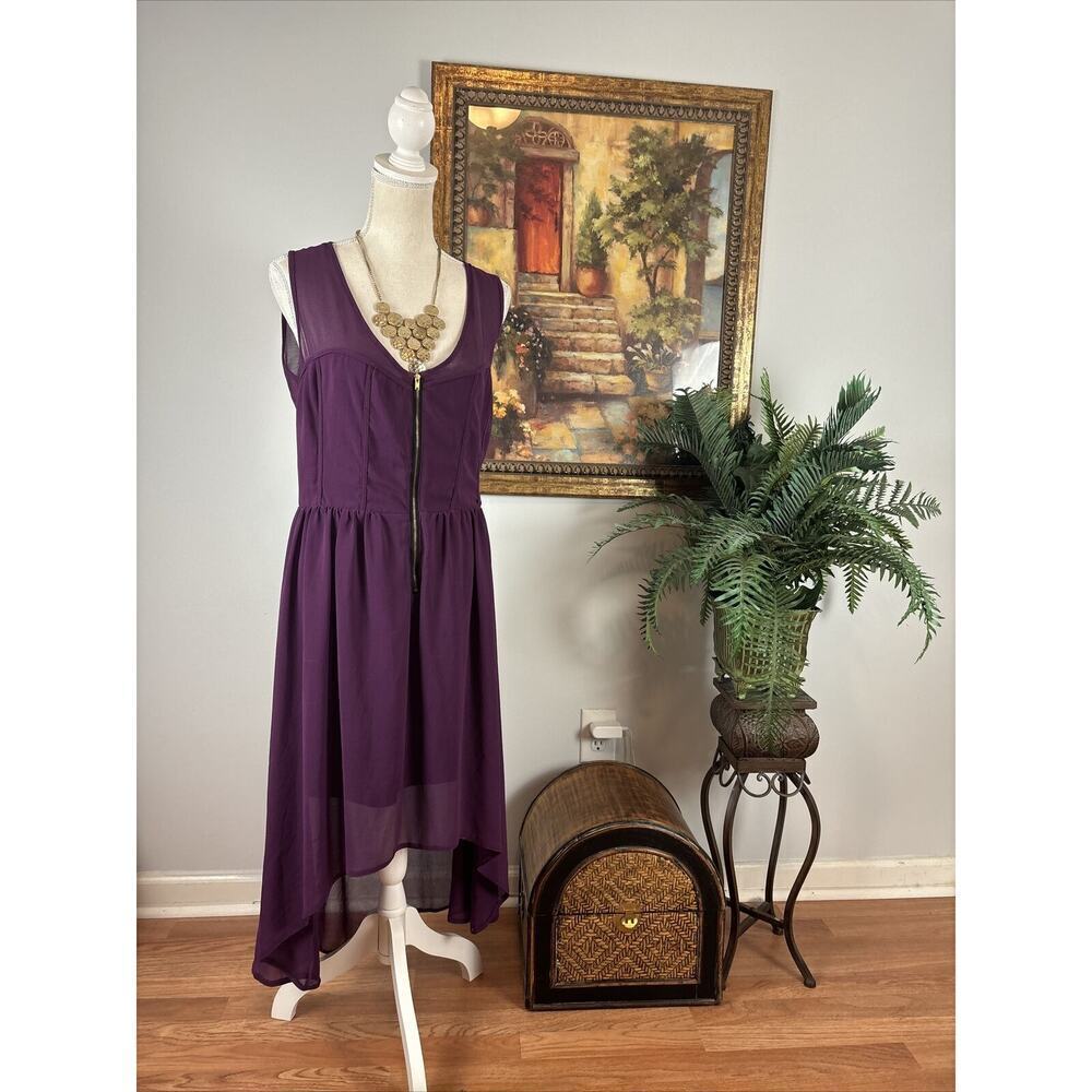 Sans Souci Dress Size L Cut Out Sleeveless High And Low Purple Open Front Zipper